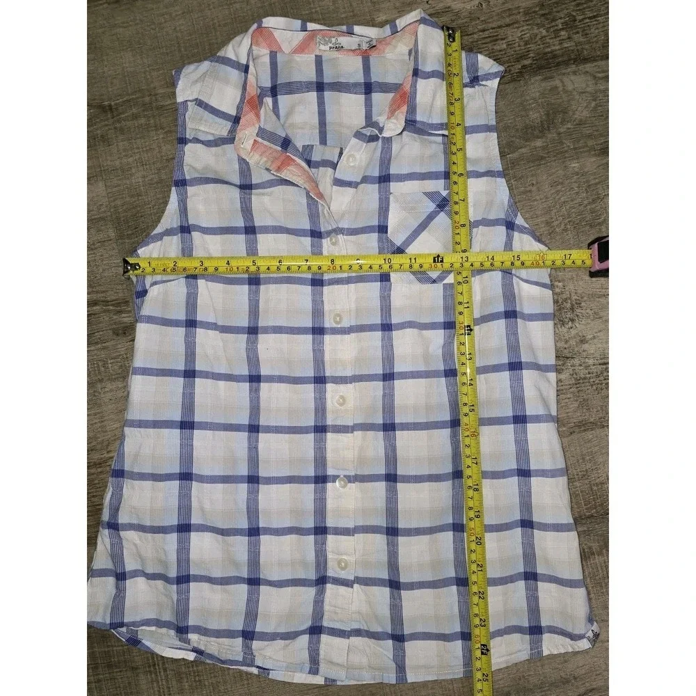 PrAna Plaid Sleeveless Button Up Hiking Outdoor Preppy Cotton Top Women's Small